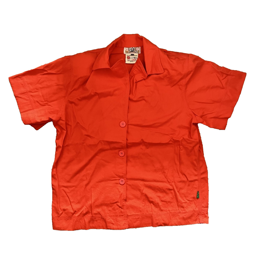 Vtg Mens Gene Ewing California Sunwash Size Large Orange Button Up Shoulder Pad